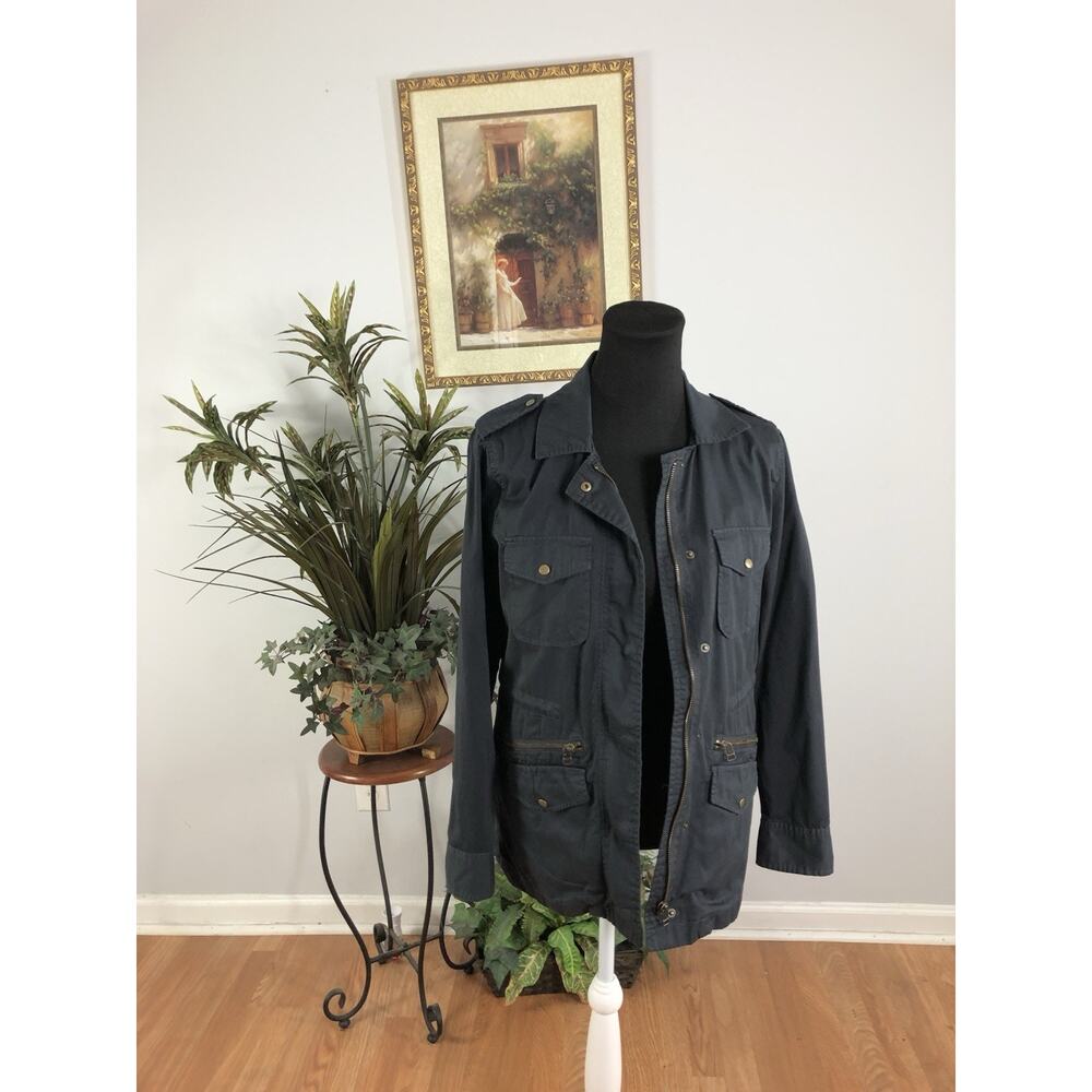 Lily Aldridge Jacket Coat Women’s 6 Blue Full Zipper Front Long Sleeve Military